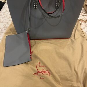 NWT Louboutin Spike Cabata Tote Gray